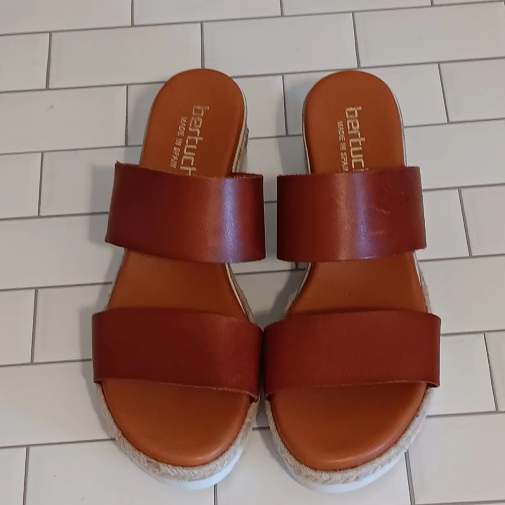 bertuchi Sandals Women Leather Upper Espadrille Slide Brown Sz9 (40) Made Espain - Picture 2 of 9
